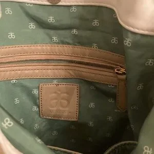Arbonne basketweave design white backpack with tan straps and hanging tag Arbonne | Bags | Arbonne Basketweave Design White Backpack  main image 4